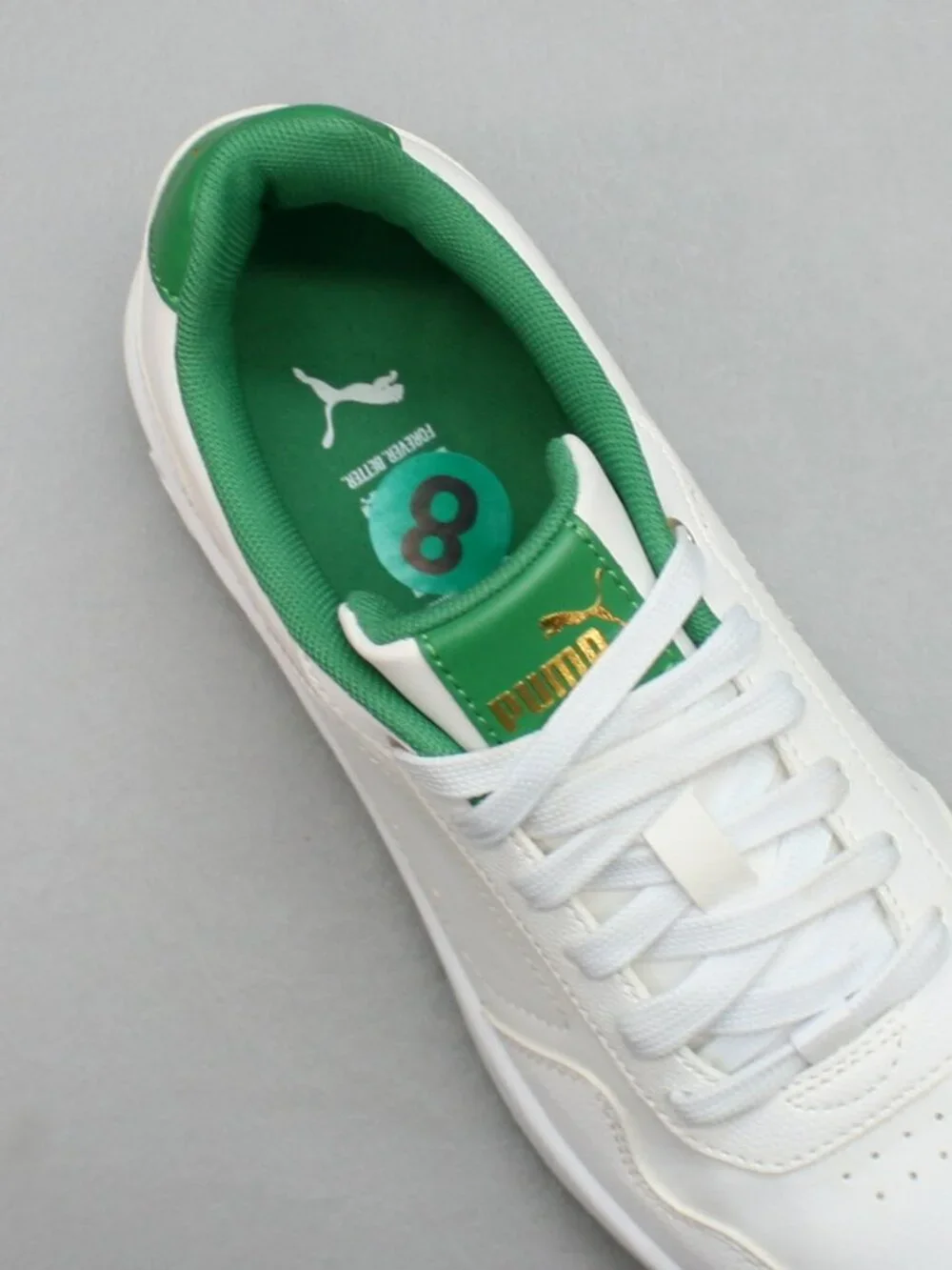 Puma Ladies 8 Court Classy White Green Sneakers Tennis Fashion Shoes - 395021-13